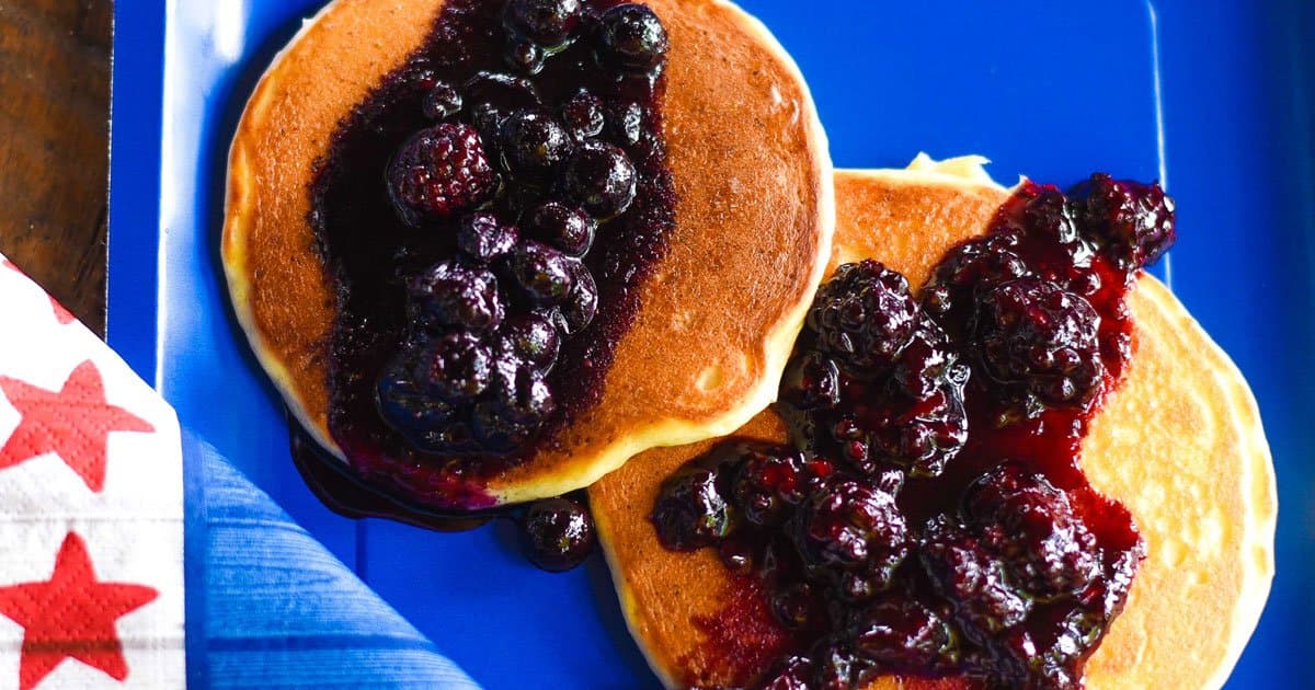 Homemade Orange Ricotta Pancakes with Blueberry and Blackberry Syrup